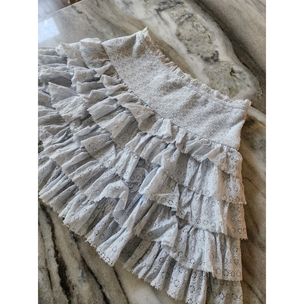 NWT American Eagle Light Blue Lace Tiered Ruffle Mini Skirt Smocked Waist XS NEW